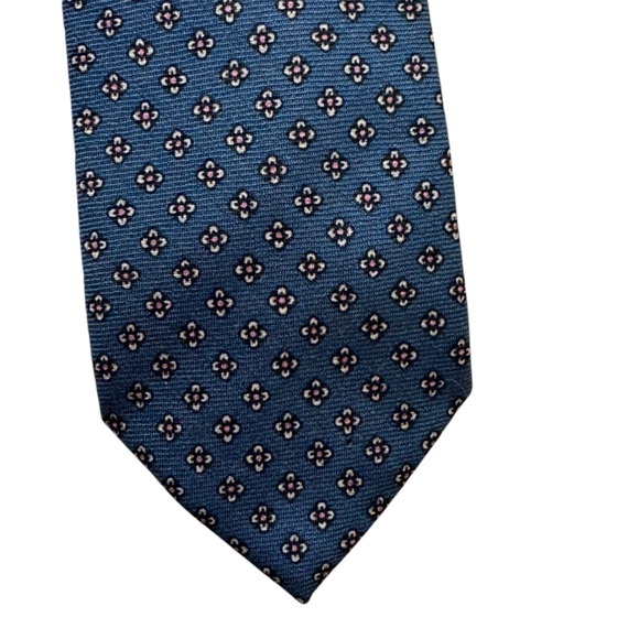 Vintage Blue Green Teal Wool Floral Skinny Tie - Picture 1 of 9